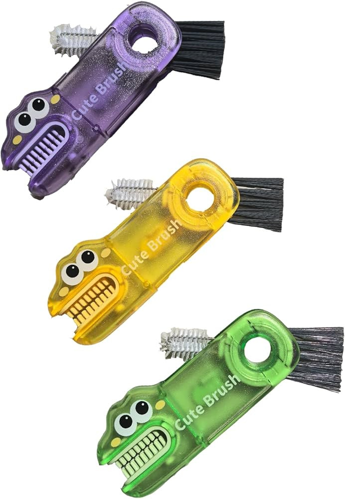 3 in 1 Cup & Bottle Lid Cleaning Brush Set – with Cute Animal Shaped Tip, Crevice & Gap Cleaner... | Amazon (US)