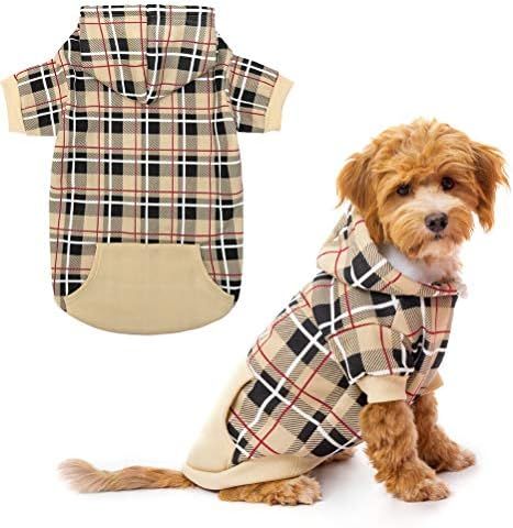 EXPAWLORER Plaid Dog Hoodie - British Style Soft and Warm Dog Sweater with Leash Hole, Hooded Col... | Amazon (US)