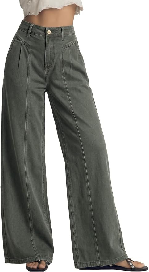Sidefeel Women's Wide Leg Jeans High Waisted Casual Stretchy Jeans 2026 Trendy Seamed Front Denim... | Amazon (US)