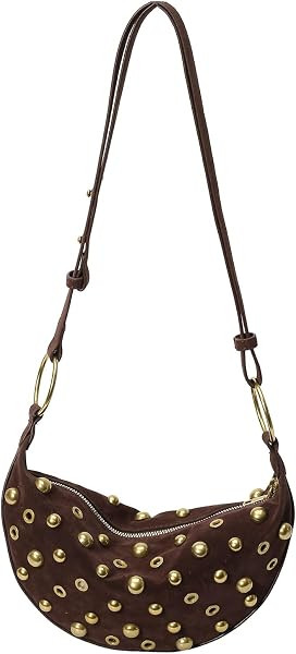 Studded Purse Trendy Studded Handbag Hobo Crescent Bags Y2K Shoulder Bag Suede Purses for Women | Amazon (US)