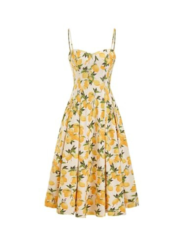 CIDER Women Sun Dresses Lemon Spaghetti Strap A Line Square Neck Maxi Dress Vacation Party Beach Outfits Yellow, S | Amazon (US)