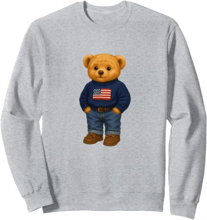 Cool American USA Teddy Bear Illustration Graphic Designs Sweatshirt | Amazon (US)