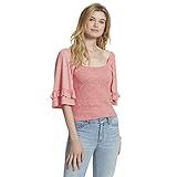 Jessica Simpson Women's Sylvia Butterfly Elbow Sleeve Smocked Top, Rose of Sharon, Large | Amazon (US)