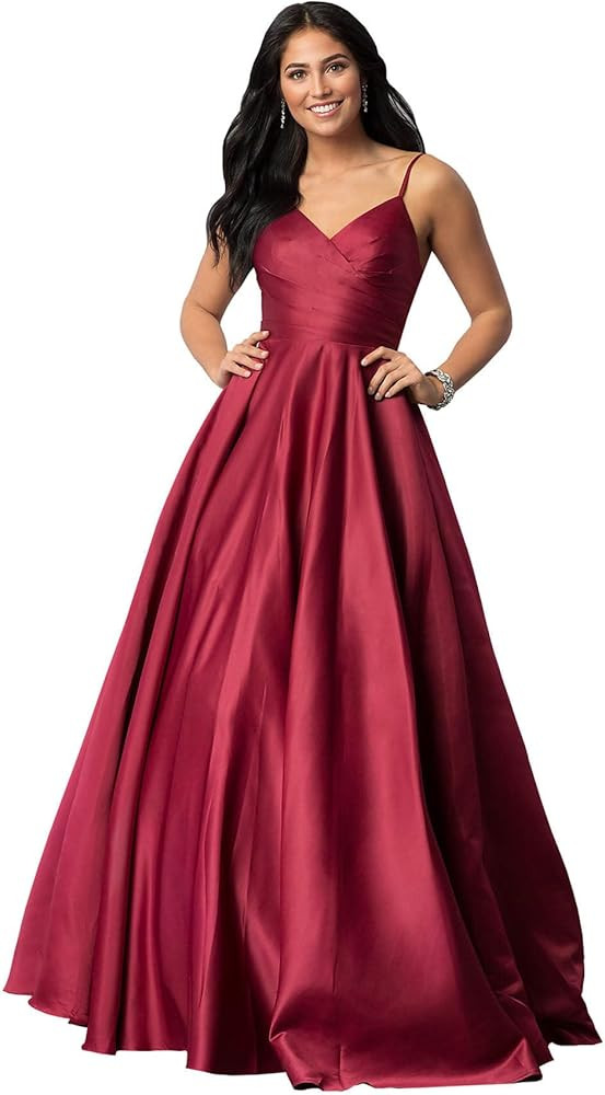 Fu Jiang Spaghetti Straps Satin Prom Dresses for Women Long with Pockets Pleated Formal Evening G... | Amazon (US)