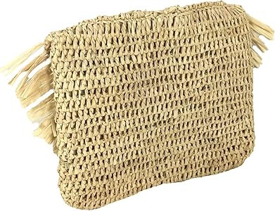 Mia Crochet Raffia Fringe Clutch, Natural | Amazon (US)