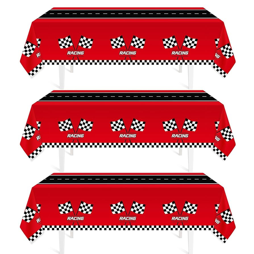 Childom 3Pcs Racing Car Plastic Tablecloth, Race Birthday Party Decorations, 54'' x 108'' Checker... | Amazon (US)