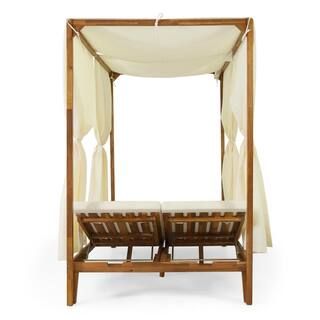 Noble House Muntz Teak Wood Outdoor Day Bed with Cream Cushions 105360 - The Home Depot | The Home Depot