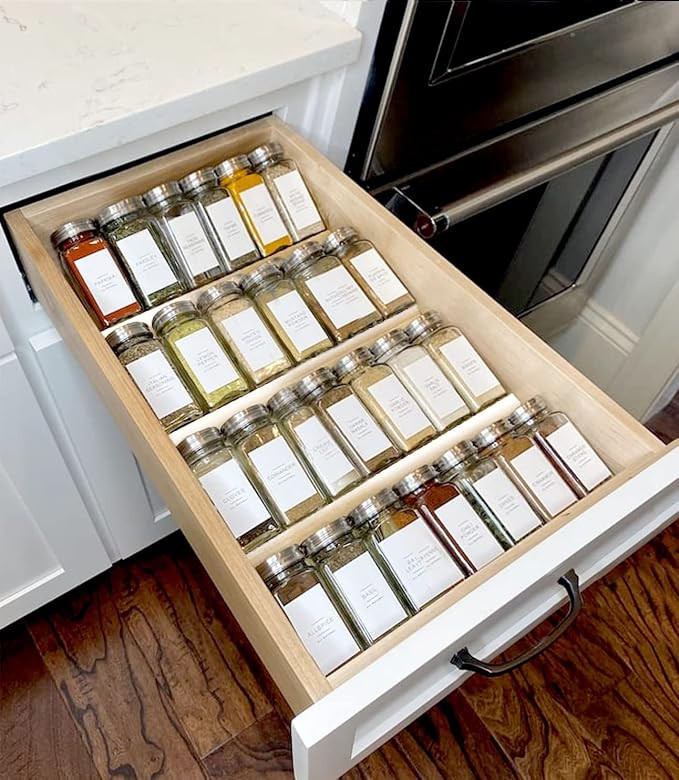 MIUKAA Clear Acrylic Spice Drawer Organizer, 4 Tier Seasoning Jars Drawers Insert, Kitchen Spice ... | Amazon (US)