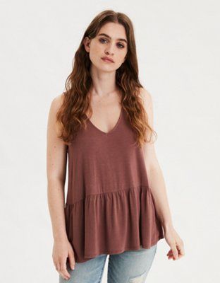 AE V-Neck Babydoll Tank Top | American Eagle Outfitters (US & CA)