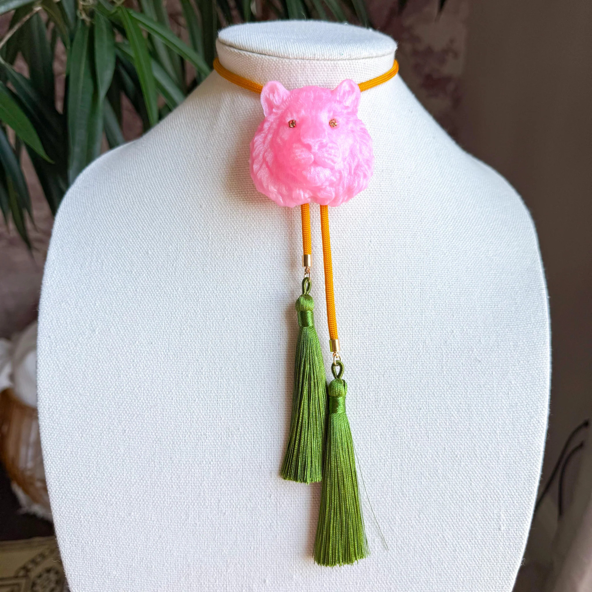 Tiger Bolo Stardust Pink with Golden Yellow & Olive | Rahya Jewelry Design