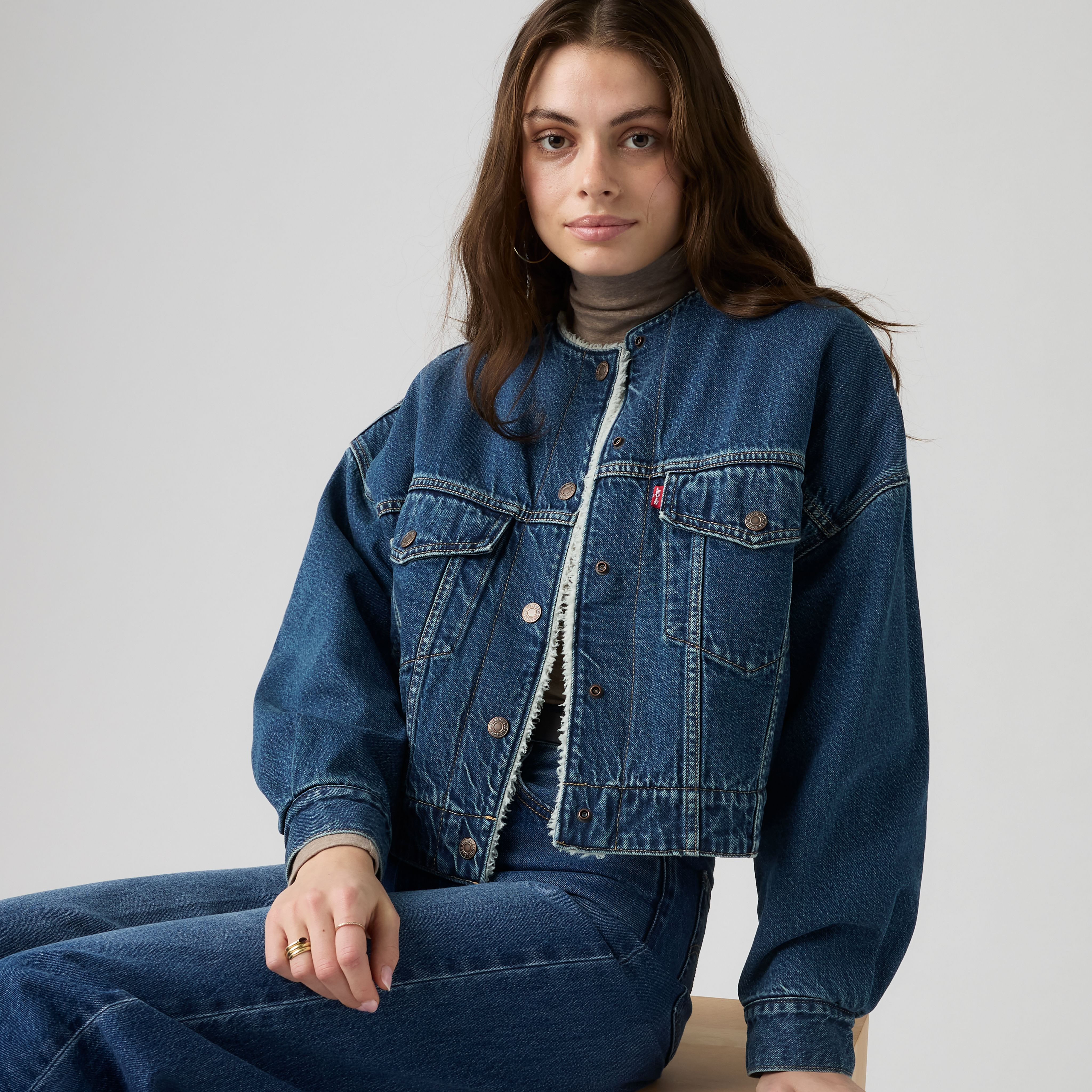 Levi's Collarless Cropped Sherpa Trucker Jacket - Women's L | Levi's CA