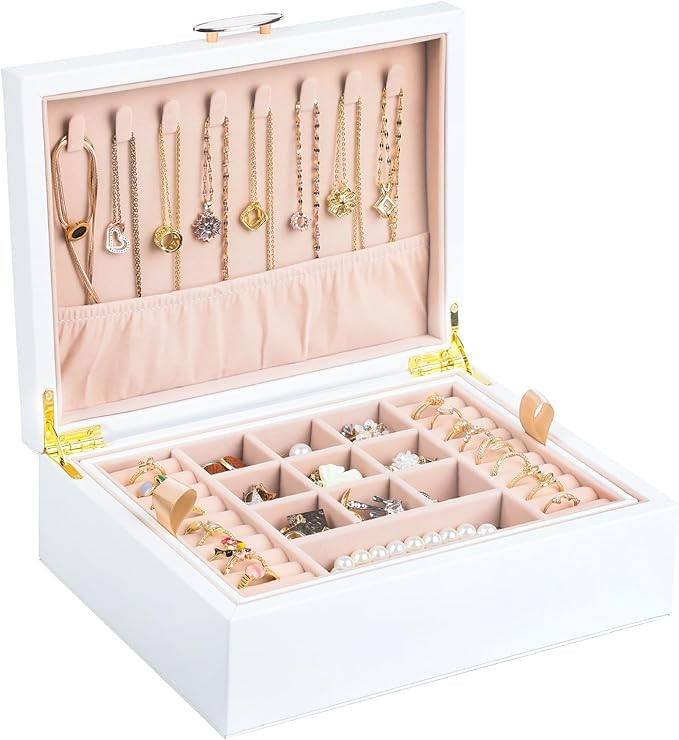 Small Jewelry Organizer for Women, 2-Layer Travel Jewelry Box with Portable Case, Necklace Ring S... | Amazon (US)