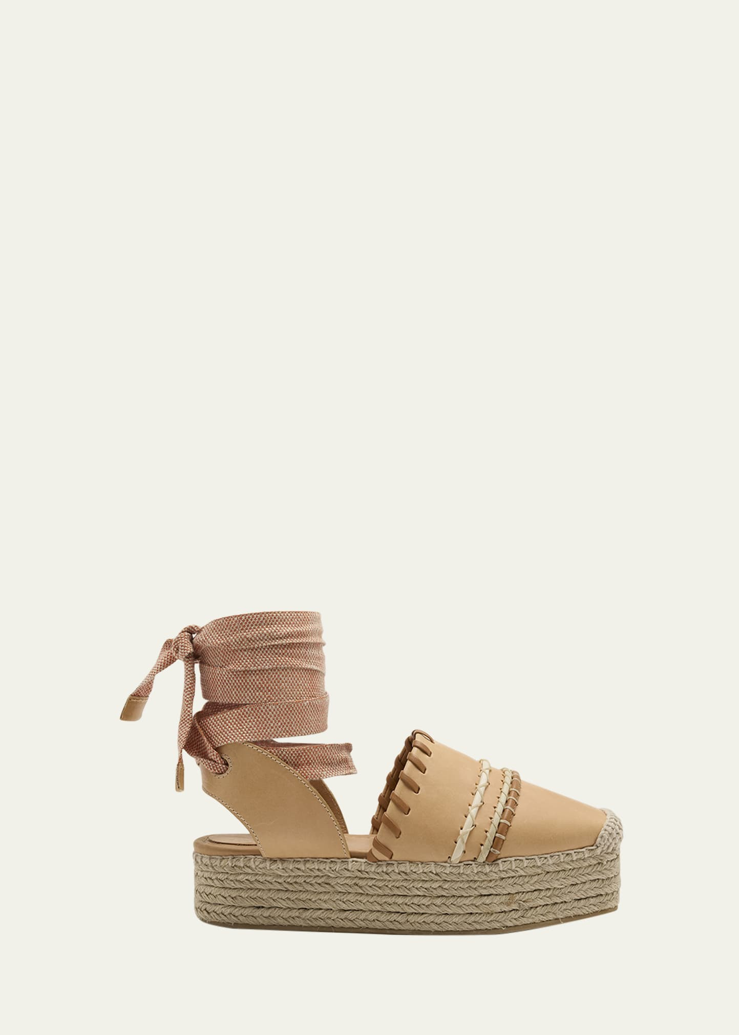 Ulla Johnson Abia Topstitch Leather Ankle-Wrap Espadrilles | Bergdorf Goodman