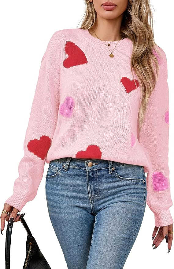 Womens Valentine Heart Sweater 2026 Valentines Day Trendy Cute Oversized Long Sleeve Pullover Swe... | Amazon (US)