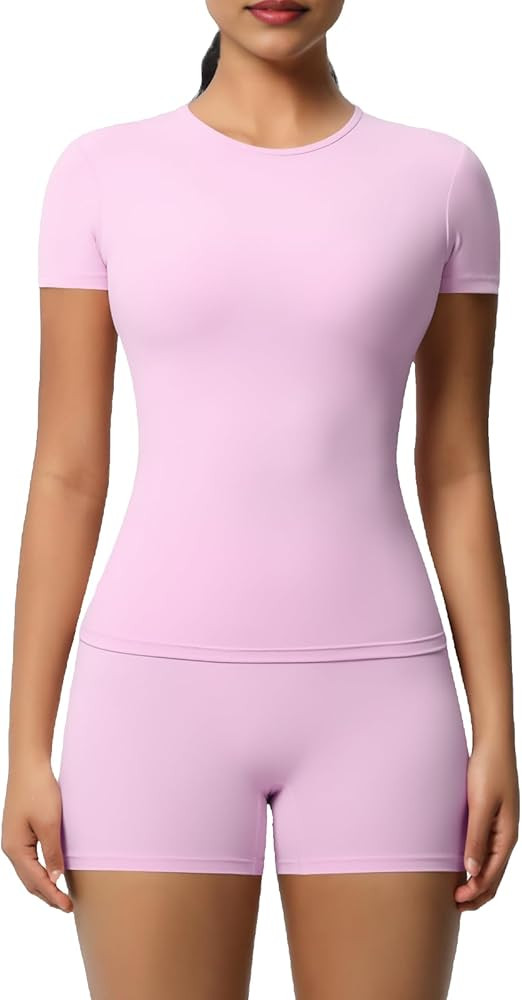 Women’s 2 Piece Workout Set – Short Sleeve T-Shirt & High Waist Shorts Activewear for Yoga, G... | Amazon (US)