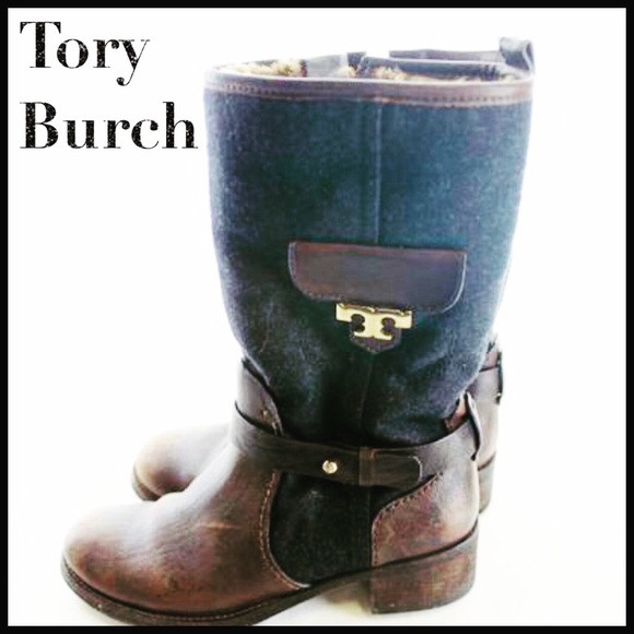 🌟HP🌟Tory Burch Brown Leather/Blk Wool Boots 5.5 | Poshmark