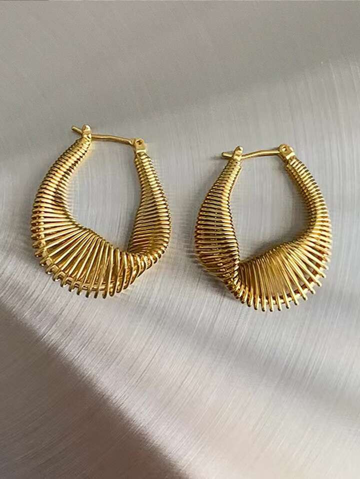 1pair Fashionable & Elegant Twisted Irregular Coil Design 18k Gold-plated Stainless Steel Earring... | SHEIN