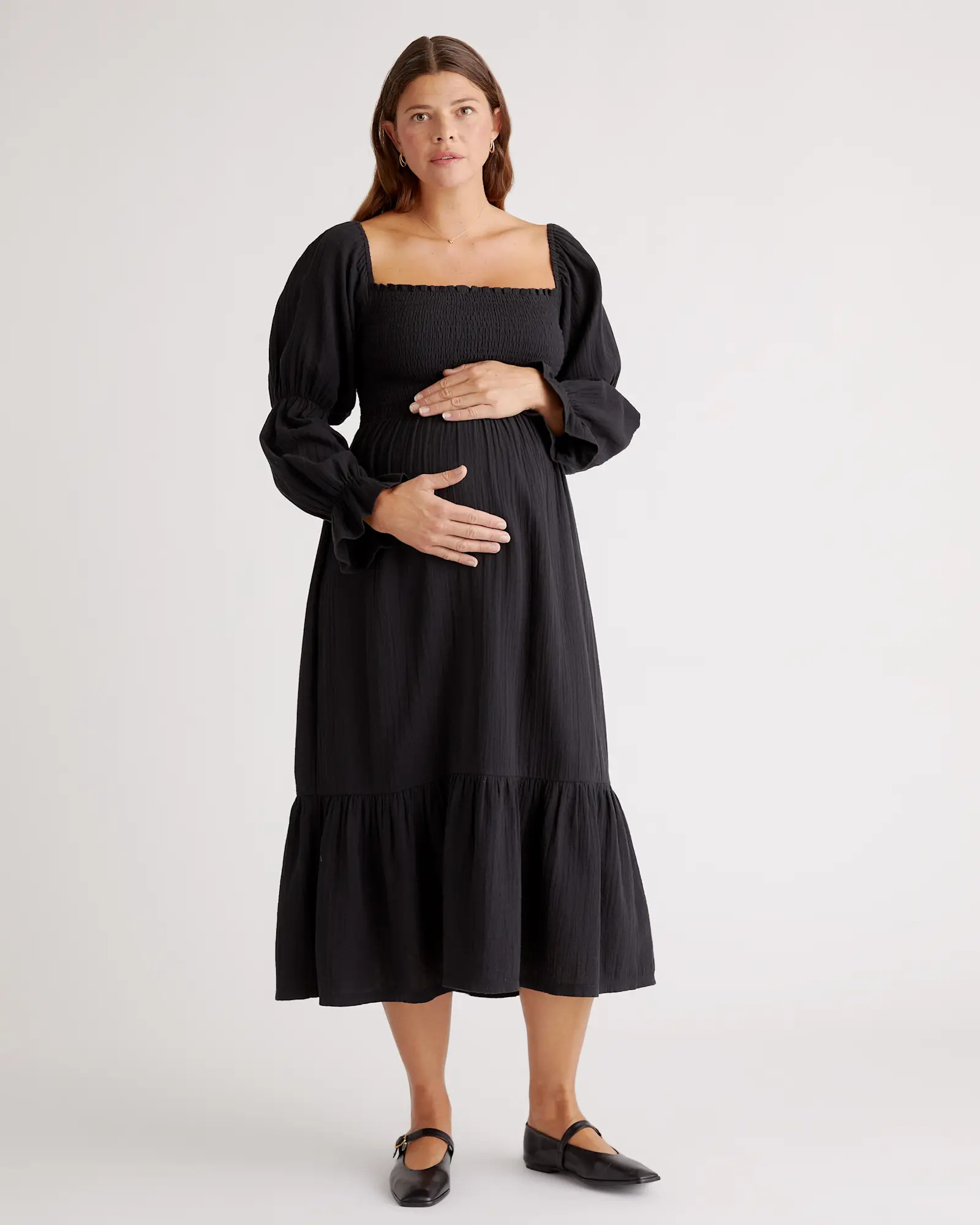 100% Organic Cotton Gauze Maternity Smocked Midi Dress | Quince