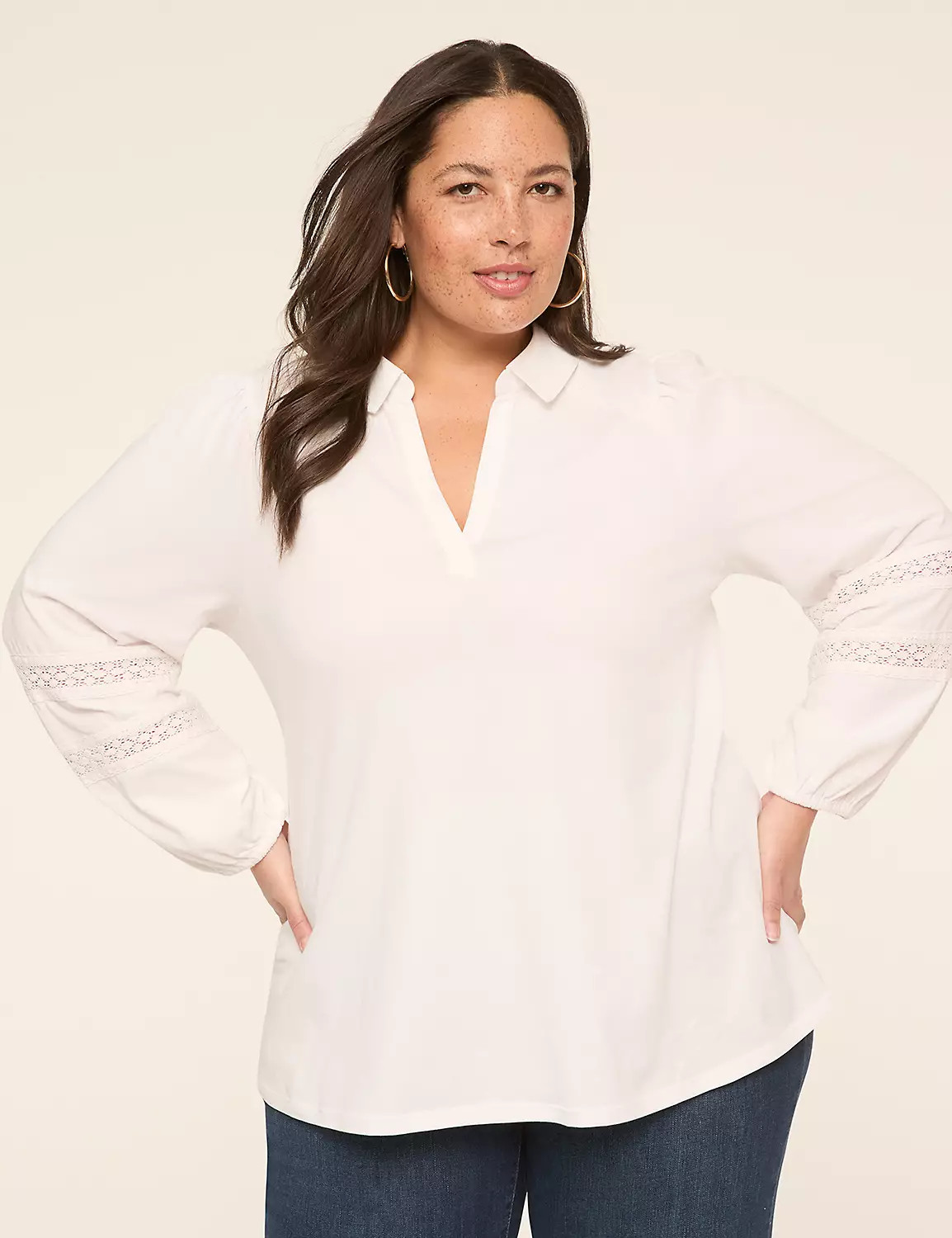 Long-Sleeve Notched Collar Top | Lane Bryant (US)
