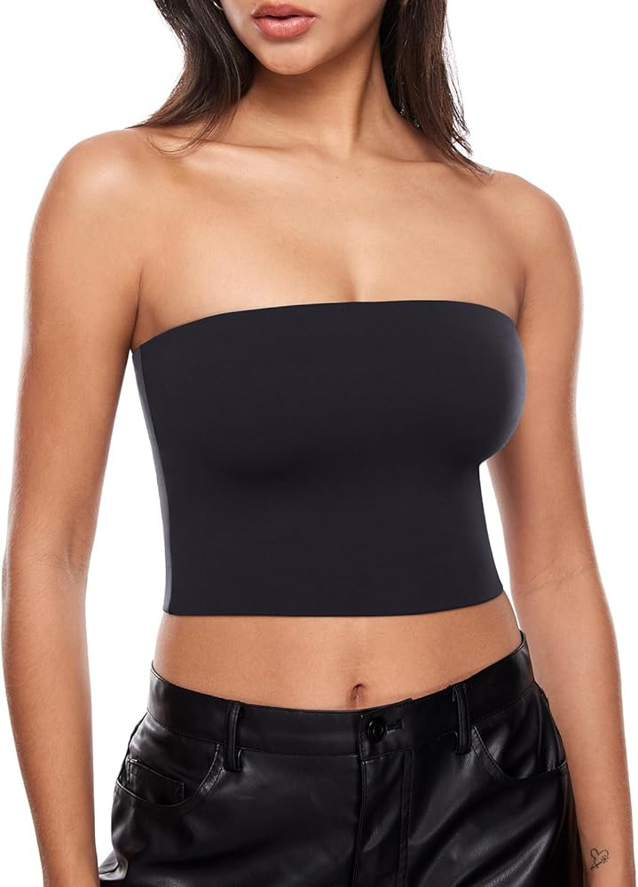 Natrelax Women's Tube Tops Strapless Bandeau Crop Top Double Lined Sexy Summer Going Out Tops Sol... | Amazon (US)