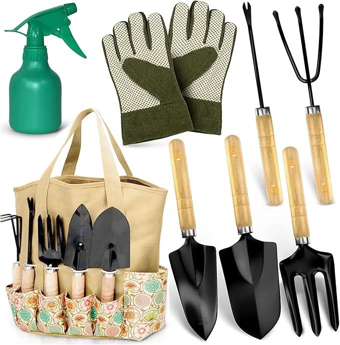 Scuddles Garden Tools Set - 8 Piece Heavy Duty Gardening Kit with Storage Organizer, Ergonomic Ha... | Amazon (US)