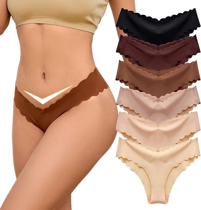 HnoLno Womens Underwear Seamless Bikini Panties No Show Briefs Soft Stretch Cheeky Invisibles Hip... | Amazon (US)