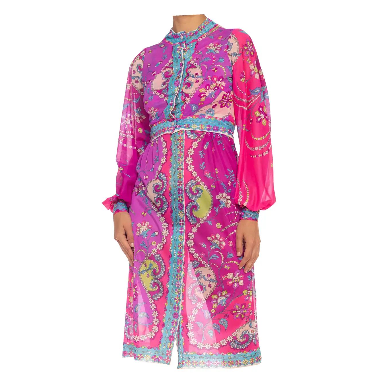 1970S Emilio Pucci Pink & Purple Rayon Empire Waist Psychedelic Printed Dress C | 1stDibs