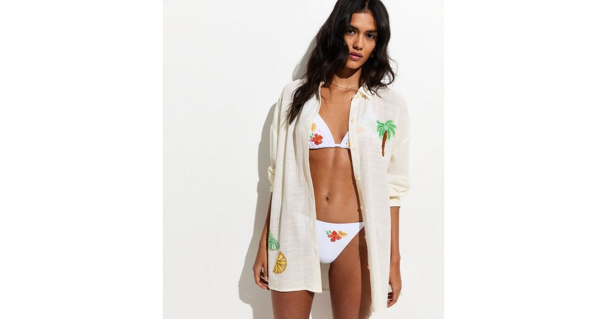 White Bead Embellished Oversized Shirt | New Look | New Look (UK)