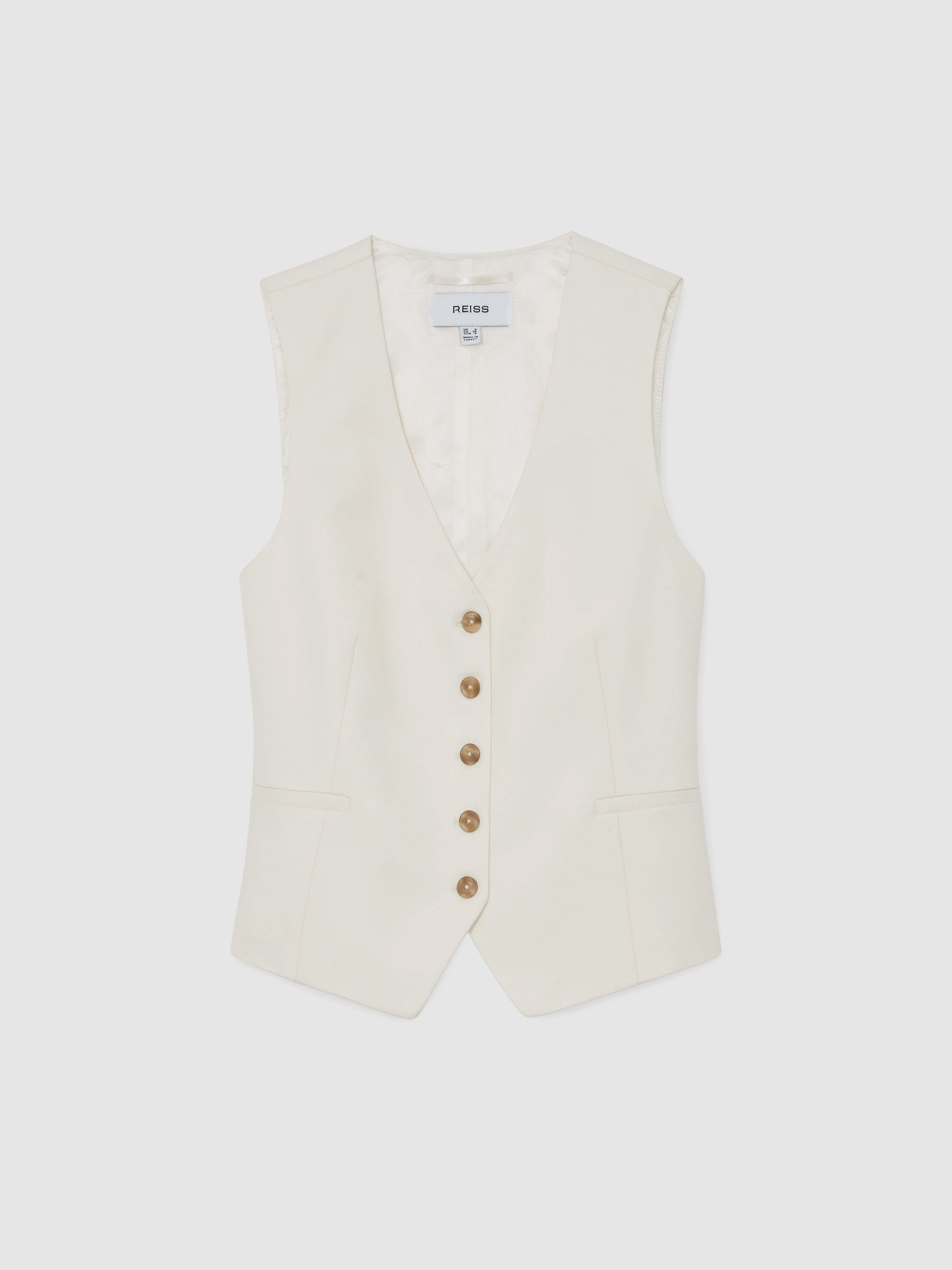 Button-Through Tailored Waistcoat in Cream | Reiss UK