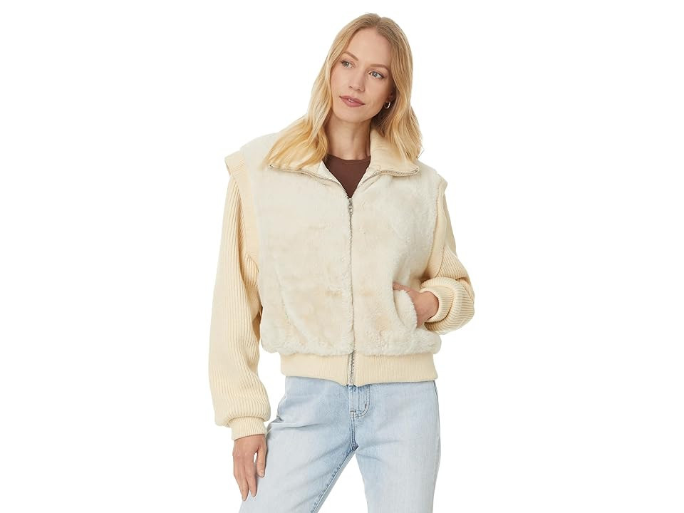 Blank NYC Faux Fur Sweater Bomber Jacket Women's Coat Cream : MD, Faux Fur/Polyester | Zappos