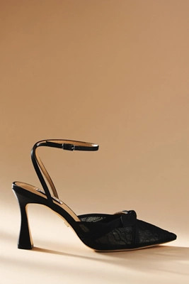 Badgley Mischka Josie Satin Lace Pointed-Toe Heels | Anthropologie (US)