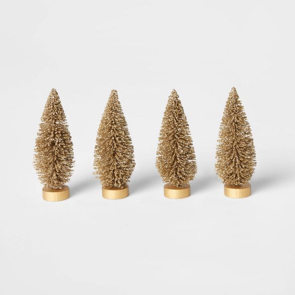 4pk Glitter Bottle Brush Christmas Tree Decorative Figurine Set Gold - Wondershop™ | Target