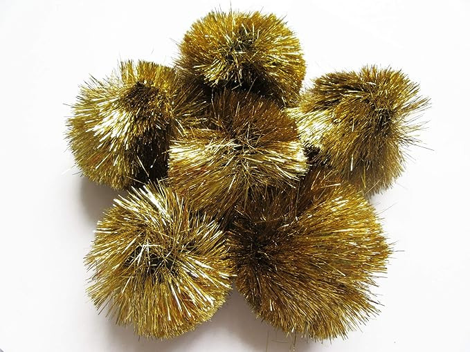 YYCRAFT 15pcs Jumbo Glitter Tinsel Pom Poms Sparkle Balls for DIY Craft,Cat Toys-Gold(2") | Amazon (US)