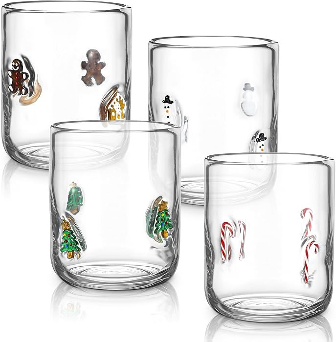 Tessco for you 4 Pcs Christmas Icon Juice Glasses Cup Set - Gingerbread Man, Candy Cane, Snowman ... | Amazon (US)