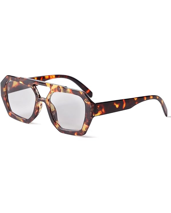 ADE WU Trendy Designer Hexagon Aviator Sunglasses for Women Thick Frame Double Bridge Geometric S... | Amazon (US)