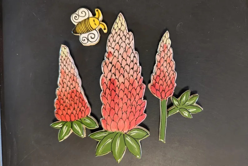Handmade Ceramic Mosaic Tile: Pink Lupine Flowers, 5 Pc Set - Etsy | Etsy (US)
