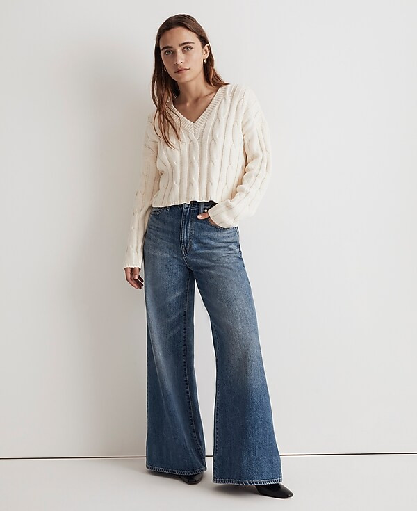 Cable-Knit V-Neck Crop Sweater | Madewell