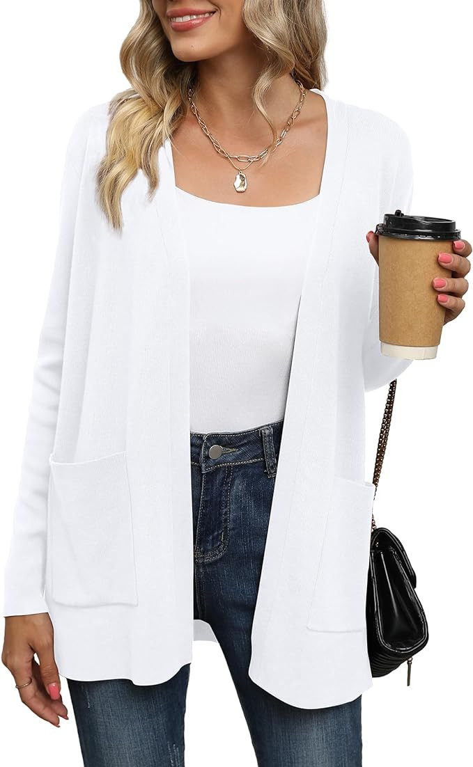LILBETTER Womens Casual Lightweight Long Sleeve Open Front Cardigan Sweaters with Pockets | Amazon (US)