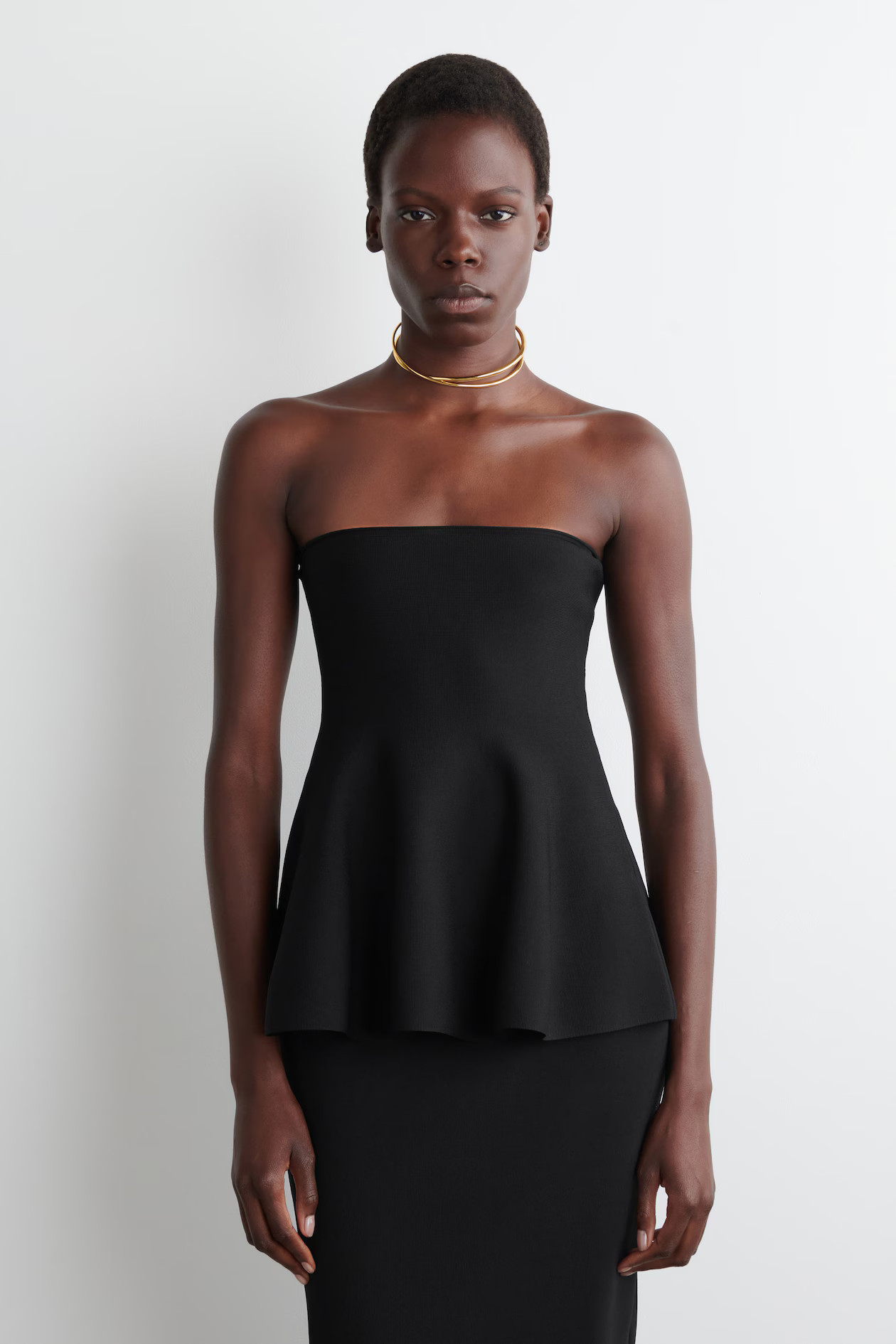 SHEER-DETAIL KNITTED PEPLUM TOP - BLACK | COS GB | COS UK