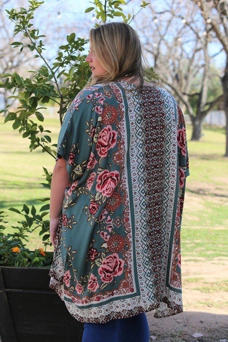 plus size women summer floral kimonos, beach kimono, kimono jacket, kimono cardigan, long kimono,... | Etsy (US)