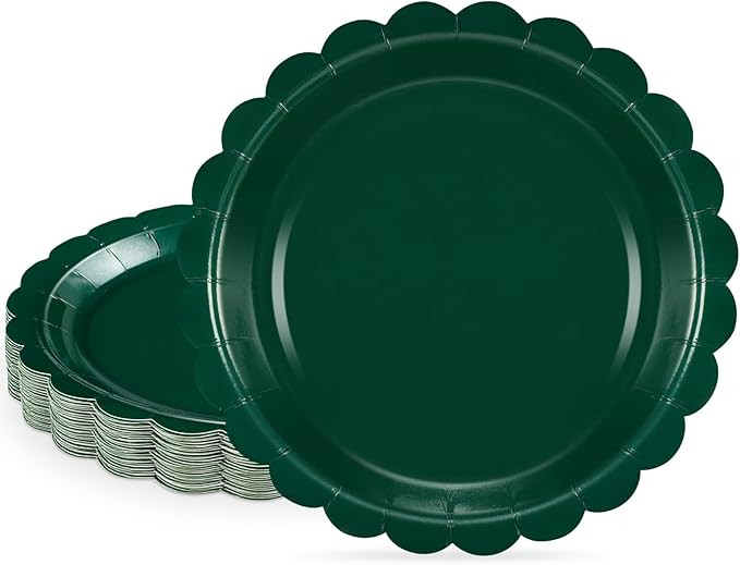 30 Pcs Dark Green Plates Disposable 7 Inch Scalloped Christmas Paper Plates Dessert Cake Plate Cu... | Amazon (US)