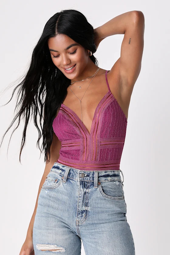 Casita Purple Lace Sleeveless Bodysuit | Lulus (US)