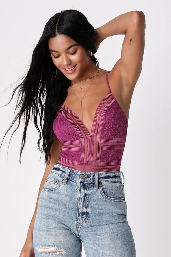 Casita Purple Lace Sleeveless Bodysuit | Lulus (US)