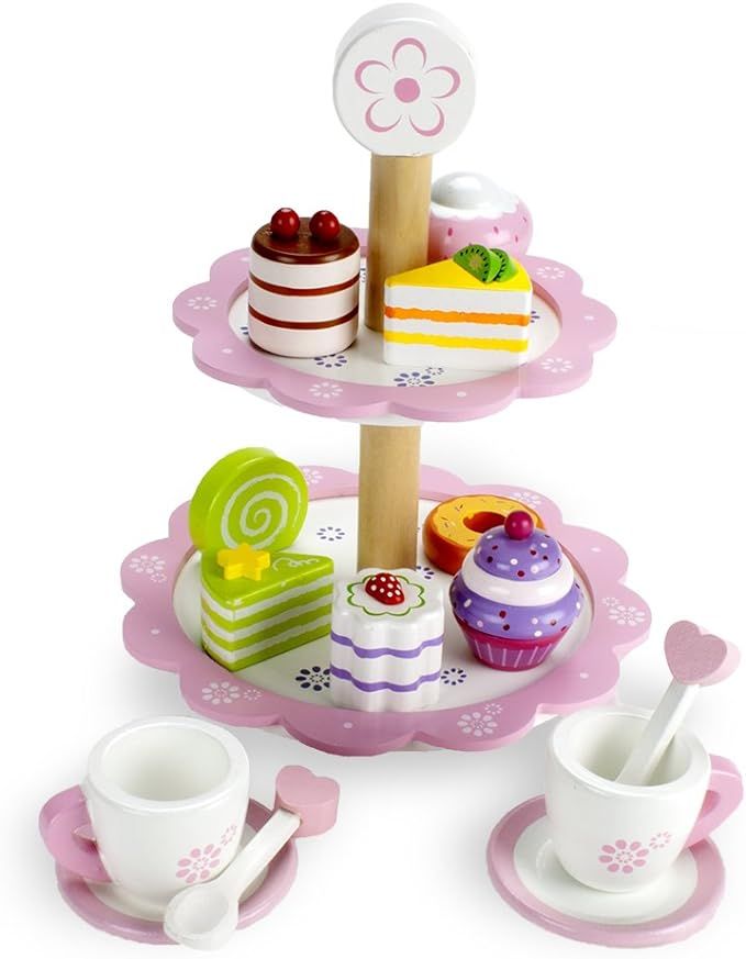 Imagination Generation Wood Eats! Tea Time Pastry Tower - Toy Dessert Stand Includes Cake and Mor... | Amazon (US)