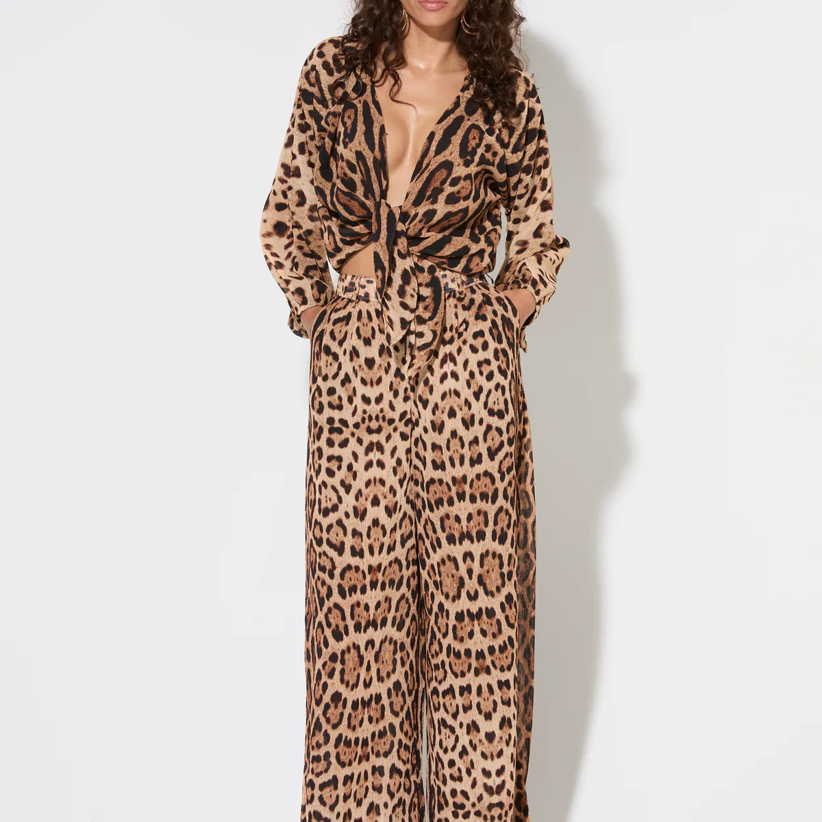 LEOPARD LUXE Printed Wide Leg Trousers | Noughts and Kisses