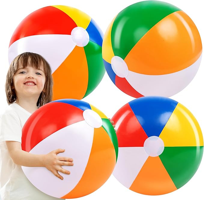 JOYIN 4-Pack 20" Beach Balls - Large Rainbow Beach Ball Inflatable Pool Toys for Party Supplies D... | Amazon (US)