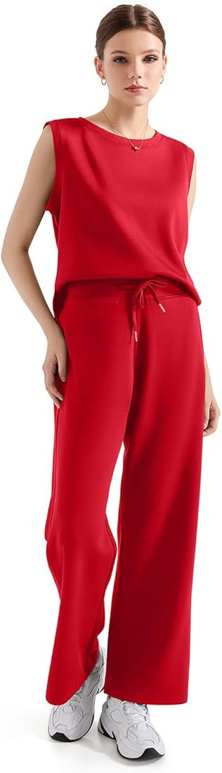 Amazon.com: SUUKSESS Women 2 Piece Lounge Sets Matching Sweatsuits Wide Leg Sweatpants Sleeveless... | Amazon (US)