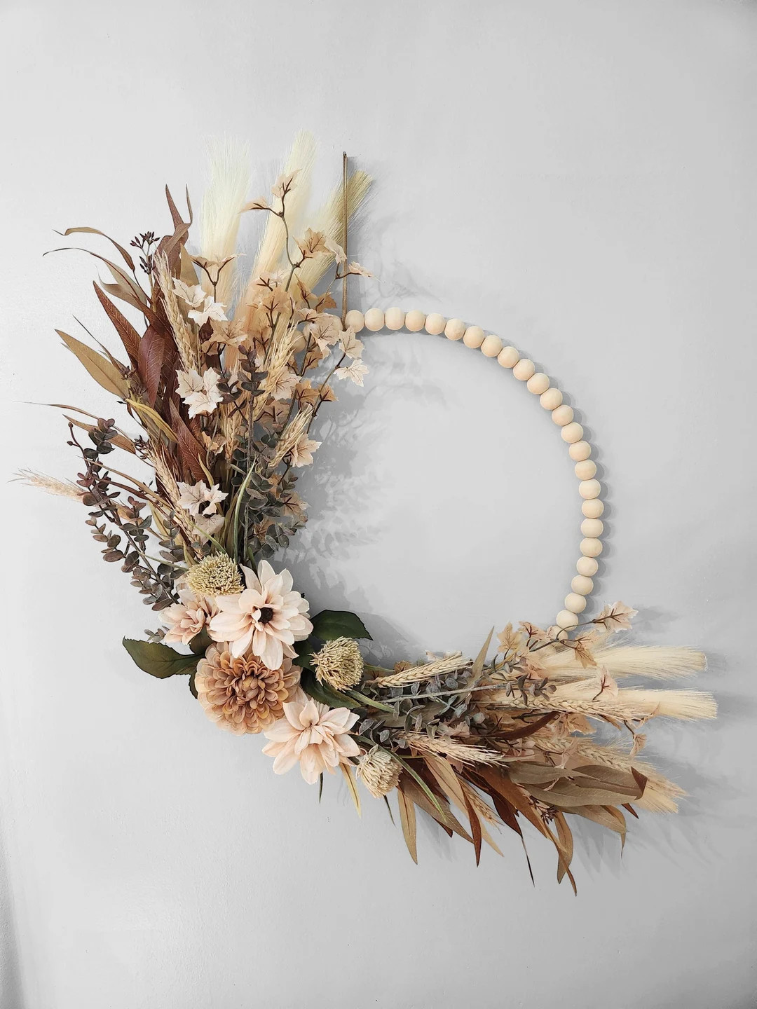 Fall Wreath, Maple leaves and light Dahlia flowers, Autumn wreath, front door wreath, Farmhouse w... | Etsy (US)