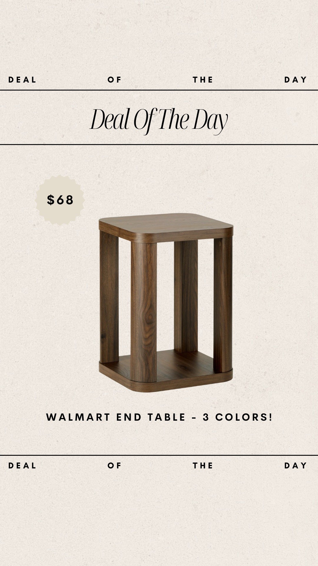 Deal of the day - Walmart Side Table // only $68 and comes in 3 colors!

walmart side table, walmart furniture, walmart home, walmart deals, affordable home finds, budget friendly furniture 

#LTKHome #LTKFindsUnder100