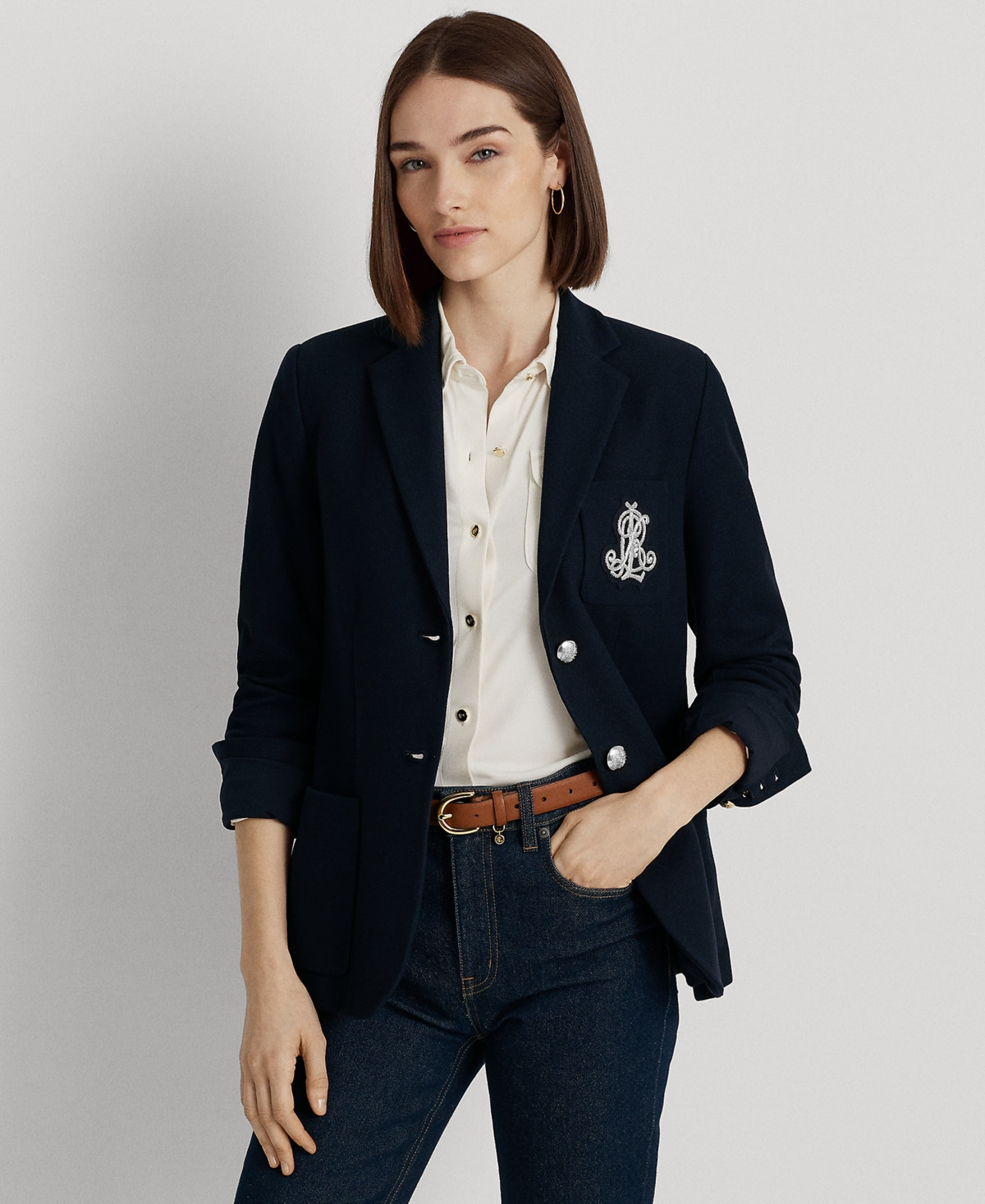 Lauren Ralph Lauren Petite Bullion Jacquard Blazer - Lauren Navy | Macy's